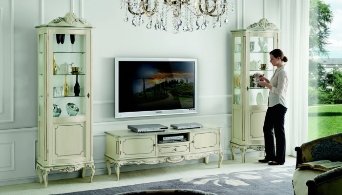 Luxus Wohnwand 3tlg rtv 2x Vitrine Design Italienische Möbel Wohnzimmer Barock Stil