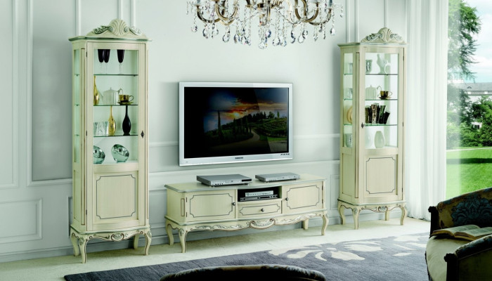 Luxus Wohnwand 3tlg rtv 2x Vitrine Design Italienische Möbel Wohnzimmer Barock Stil