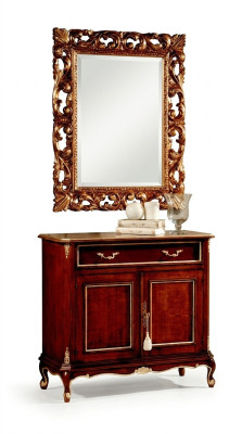 Holz Italienische Möbel 2tlg Set Möbel Stil Barock Luxus Kommode mit Spiegel