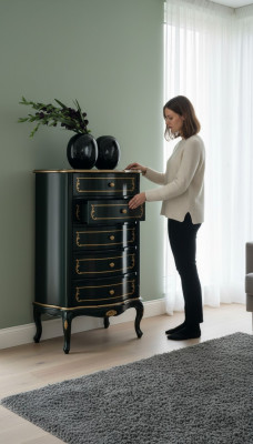 Italienische Möbel Stil Barock Schwarz Designer Schrank Kommode Möbel
