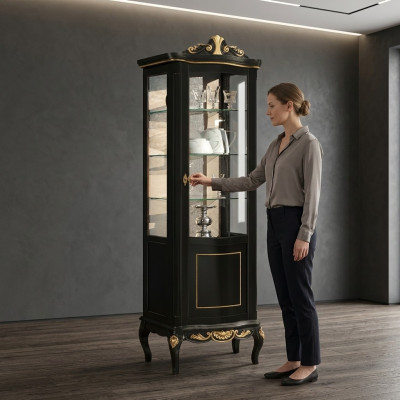 Designer Italienische Schicke Holz Möbel Barock Stil Luxus Schrank Vitrine Wohnzimmer