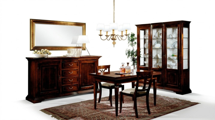 Esstisch 2 Stühle Vitrine Kommode Spiegel Komplettes Esszimmer Garnitur 6tlg Neu