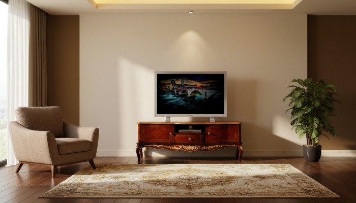 Designer Holz Barock TV-Schrank mit 2 Türen Schublade und Regal Italien