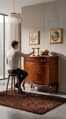 Italienische Holz Möbel Kommode Schrank mit 2 Türen und 1 Schublade