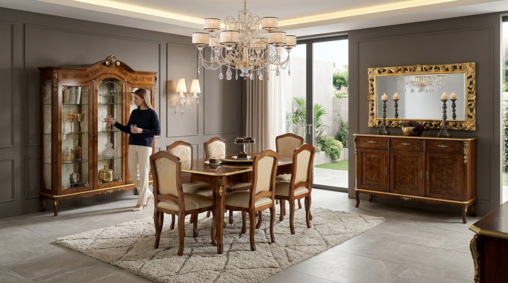 Esstisch 6 Stühle Vitrine Kommode Spiegel Komplettes Esszimmer Garnitur 10tlg