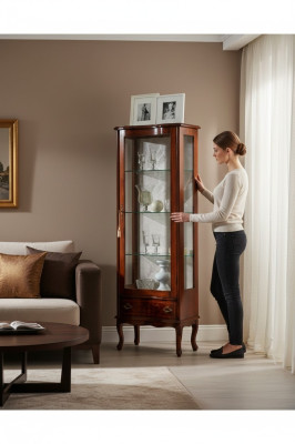 Luxus Holz Vitrine Brauner Schrank Glas Türen Design Anrichte Italienische Möbel