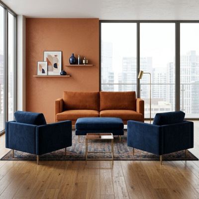 Sofagarnitur Orange Hocker Sessel Kreative Möbel Textil Stoff Wohnzimmer