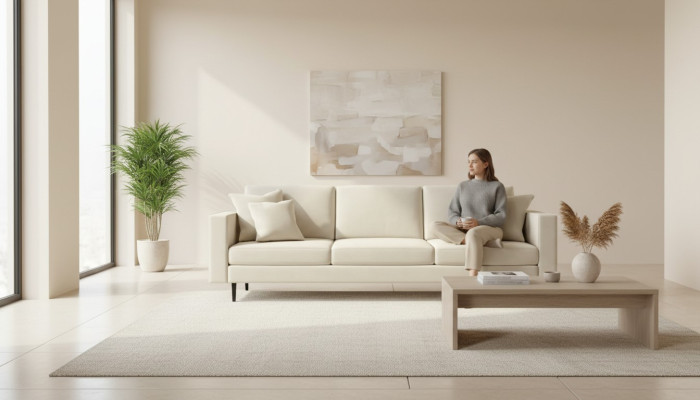 Beige Viersitzer Sofa Stoff Wohnzimmer Design Couchen Polster Sofas Neu Stoff