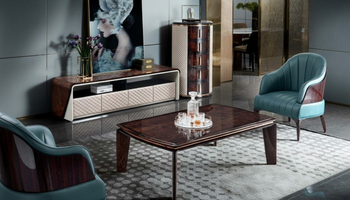 Luxus Wohnzimmer Möbel Sideboard Schrank Leder Hochglanz rtv tv