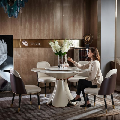 Esstisch 4x Stühle Rund Luxus Essgarnitur Design Gruppe Esszimmer Möbel 5tlg.