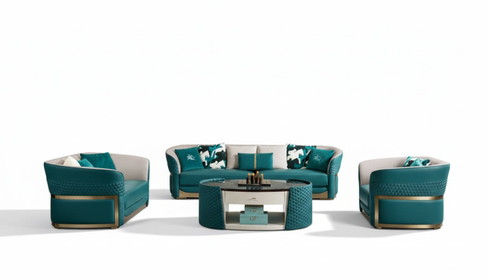 Sofagarnitur Chesterfield Polster Sofa Couch 3+1 Garnitur Leder Textil Stoff