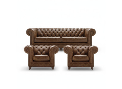 Braun Chesterfield+2 Sessel Leder Couchen Kreative Möbel Neu Wohnzimmer Sofa