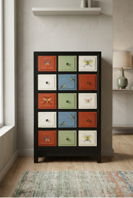 Bunter Apotheken Schrank Kommode Sideboard Hoch Schränke Echtes Holz Kommoden