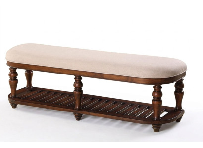 Hocker Polsterhocker Fuß Möbel Wohnen Sitzbänke Sitz Leder Beige Design Textil