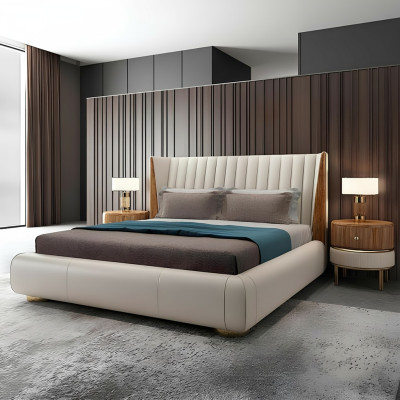Designer Italienische Möbel Bett Doppel Schlazimmer 150x200cm Betten Leder Neu