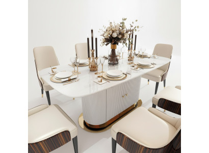 Marmor Designer Ess Tisch + 6 Stühle Set Garnitur Zimmer Gruppe 7 tlg. Tische