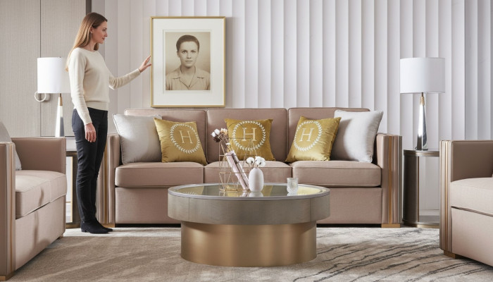 Dreisitzer Design Polster Sitz Textil Sofa 3 Sitzer Möbel Beige Neu Luxus Möbel