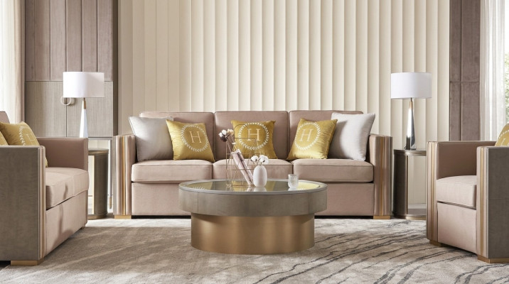 Dreisitzer Design Polster Sitz Textil Sofa 3 Sitzer Möbel Beige Neu Luxus Möbel