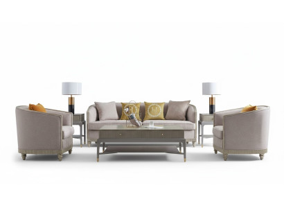 Designer Couch Sitz Polster 3+1+1 Sitzer BeigeTextil Garnitur Sofa Samt Neu