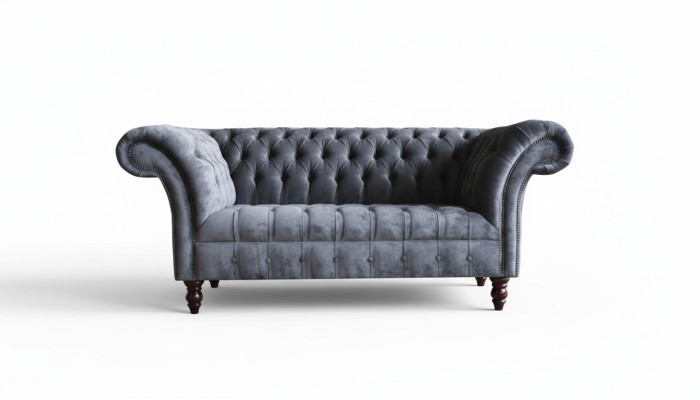 Chesterfield 3 Sitzer Wohnzimmer Couch Sofa Polster Sitz Textil Garnitur Grau