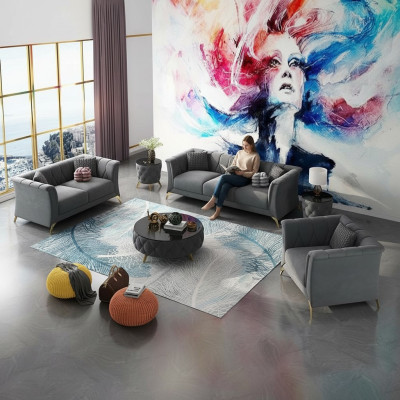 Designer Sofagarnitur 3+2+1 Sitzer Stoff Couchen Polster Garnitur Sofas Couch