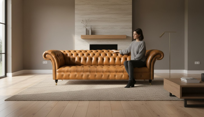 Design Sofa Chesterfield Polster Modern Textil Stoff Sofas 4 er Schlaf Neu