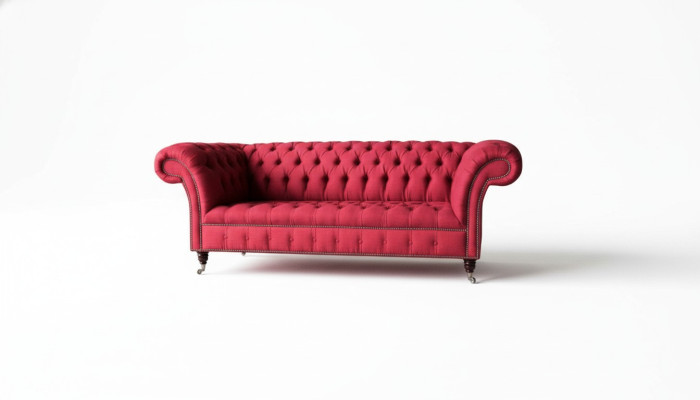 Dreisitzer Design Polster Textil Sofa 3er Möbel Chesterfield Luxus Rote Couchen