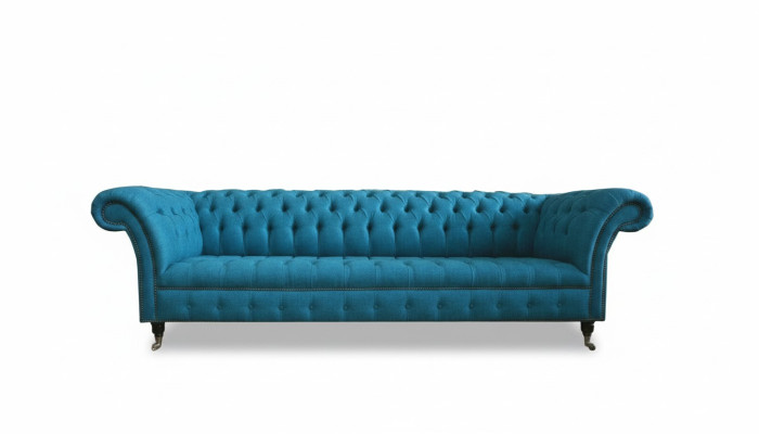 Blaue xxl Big Sofa Couch Chesterfield 265cm Polster Sofas 4 Sitzer Samt Textil