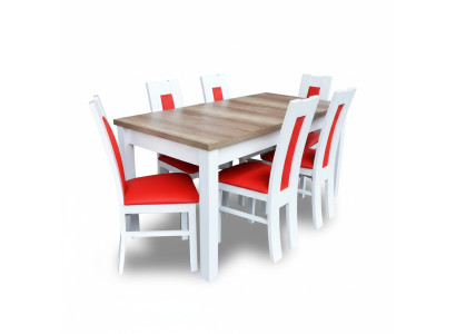 Esszimmer Set Garnitur 7 tlg. Rote 6x Sessel Stuhl Tisch Komplett Gruppe Lehn