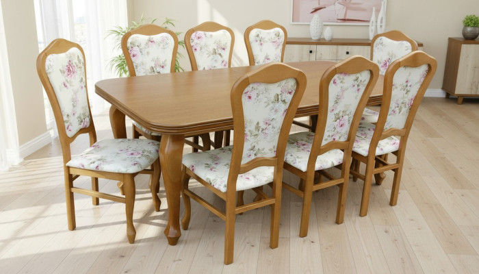 Komplett Set Esstisch + 8 Stühle Esszimmer Set Ess Gruppe Holz Tisch Tische 9tlg