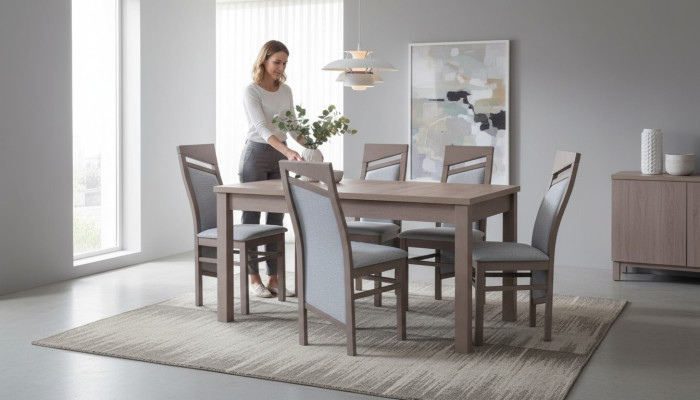 Set Esstisch 6x Stühle Lehn Stuhl Garnitur Tische Esszimmer Gruppe 7tlg. Holz