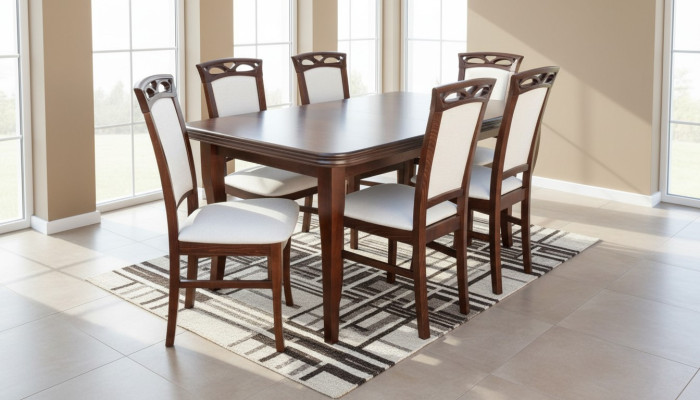 Klassischer Tisch Esstisch Esszimmer Holz Garnitur 6x Stuhl Set Stühle Lehn 7tlg