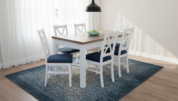 Esstisch Garnitur Tisch 6xStühle Stuhl Esszimmer Garnitur Tisch Holz Textil 7tlg