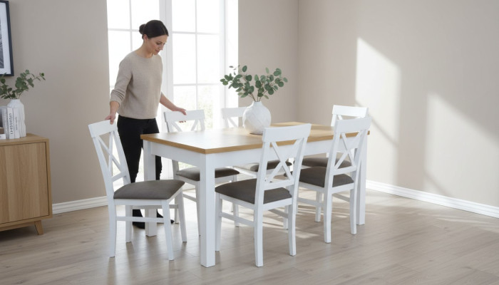 Esstisch + 6 Stühle Esszimmer Set Essgruppe Klassischer Tisch Tische S18/K64 Neu