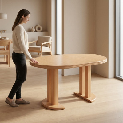 Esstisch Design Holz Konferenztisch Meeting Tisch 90x90 cm Ausziehbar 90x240cm