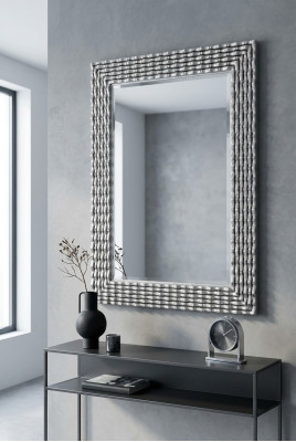 Klassischer Wandspiegel Holz Spiegel Möbel Barock Glas Rahmen Wand Silber 82x108