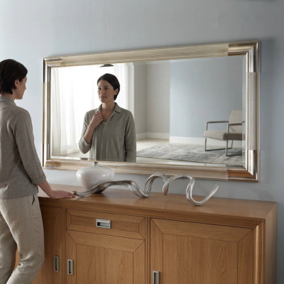 Designer Spiegel Anrichte Barock Spiegel Wohn Zimmer Regal Luxus Spiegel Silber