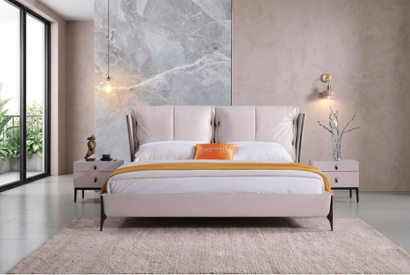 Bett Leder 2x Nachttisch 3 tlg Schlafzimmer Set Möbel Modern Luxus Betten