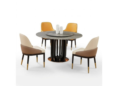Luxus Design Esszimmer Runder Esstisch 4x Klassische Sessel Lehn