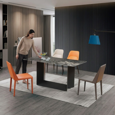 Tisch Esszimmer Garnitur Esstisch Stuhl Set 5tlg. Leder Edelstahl Stühle