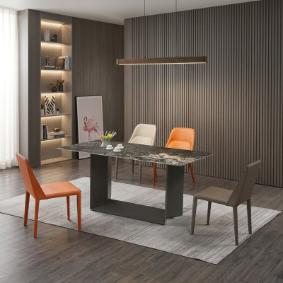 Tisch Esszimmer Garnitur Esstisch Stuhl Set 5tlg. Leder Edelstahl Stühle