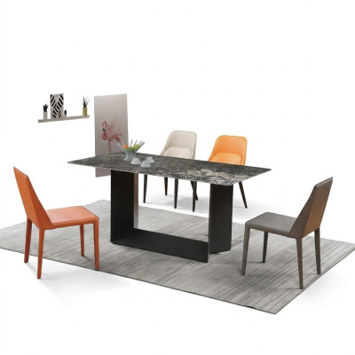 Tisch Esszimmer Garnitur Esstisch Stuhl Set 5tlg. Leder Edelstahl Stühle
