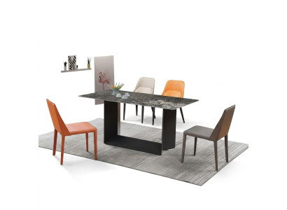 Tisch Esszimmer Garnitur Esstisch Stuhl Set 5tlg. Leder Edelstahl Stühle
