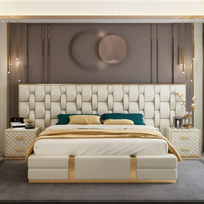 Edelstahl Luxus Bett Metall Leder Betten Hotel Chesterfield 180x200