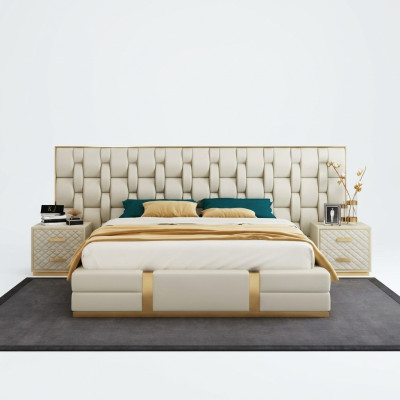 Edelstahl Luxus Bett Metall Leder Betten Hotel Chesterfield 180x200