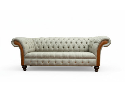 Chesterfield 3 Sitzer Beige Wohnzimmer Design Couchen Polster Sofa Sofas Textil
