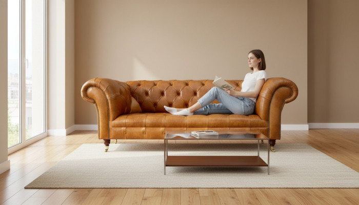 Chesterfield 3 Sitzer Couchen Nussbraun Modern Design Leder Sofa Kreative Möbel