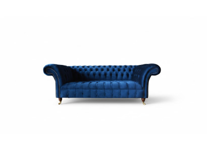 Chesterfield 3 Sitzer Blau Design Couchen Polster Sofas Samt Stoff Textil Luxus