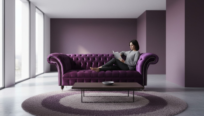 Chesterfield 3Sitzer Violett Stoff Design Couchen Polster Sofa Sofas Neu Textil