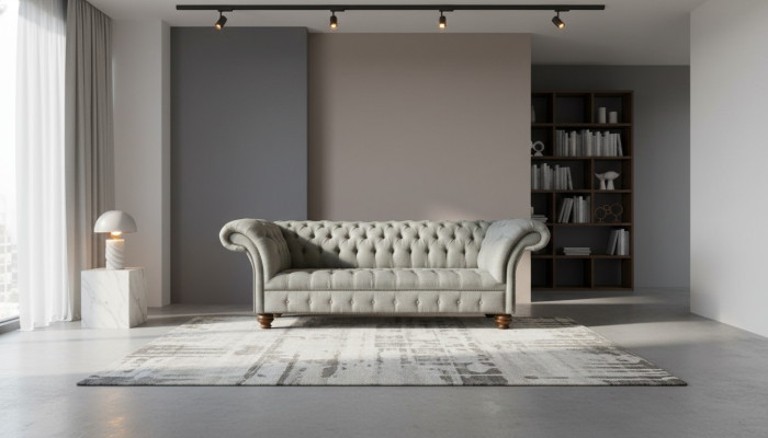 Chesterfield 3Sitzer Wohnzimmer Modern Hellgrau Couchen Sofa Neu Kreative Stoff